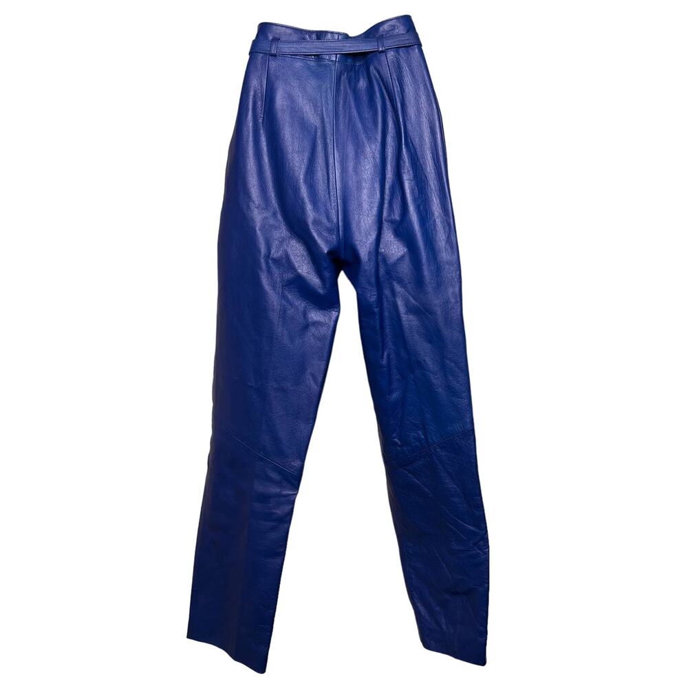 Vintage 80s Leather Skirt Pants Skirt Suit Set Size Small Blue Snakeskin Suede - Picture 13 of 16